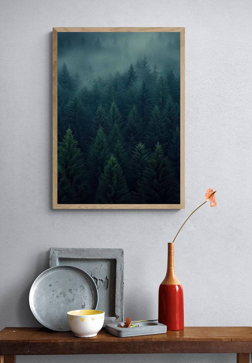 Misty Forest at Dawn Poster. — room view 3