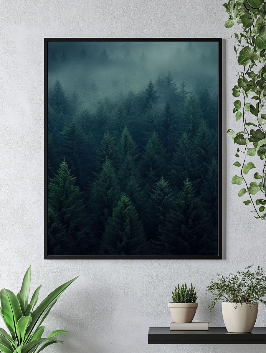 Misty Forest at Dawn Poster. — room view 4