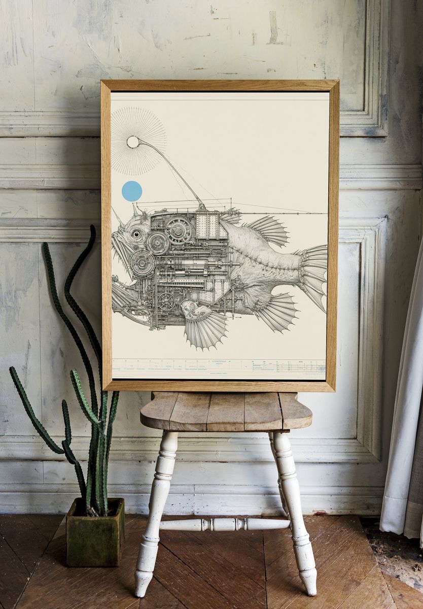 Mechanical Fish Illustration Poster. room preview