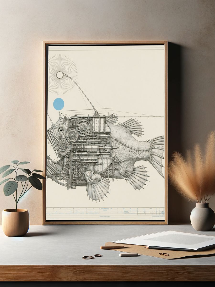 Mechanical Fish Illustration Poster. — room view 2