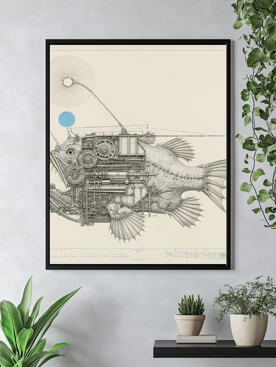 Mechanical Fish Illustration Poster. — room view 4