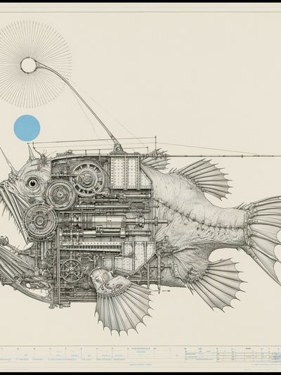Mechanical Fish Illustration Poster. poster