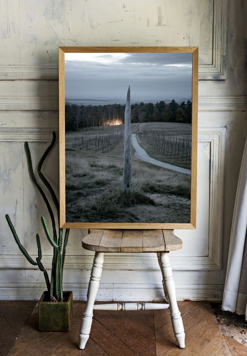 Misty Field Landscape Photography Poster. — room view 1