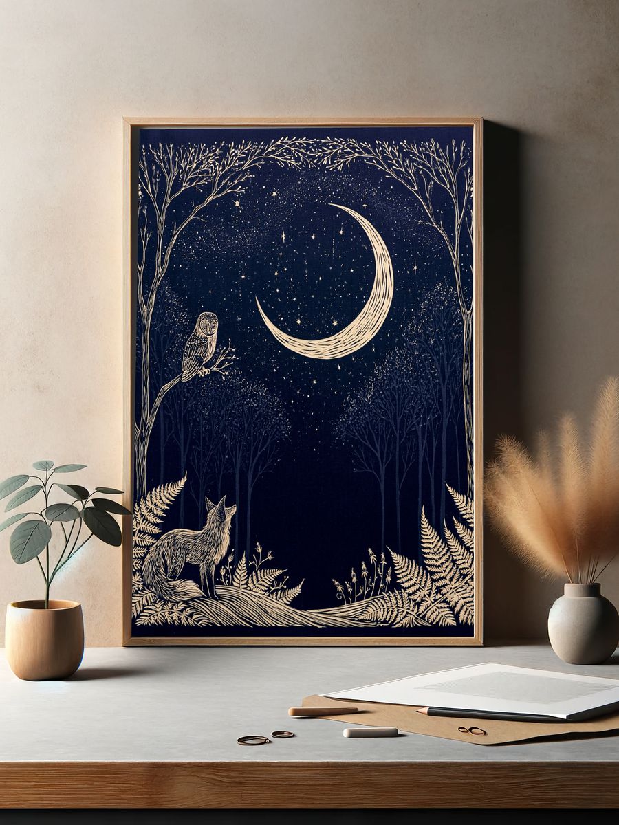 Moonlit Forest Owl Print. — room view 2