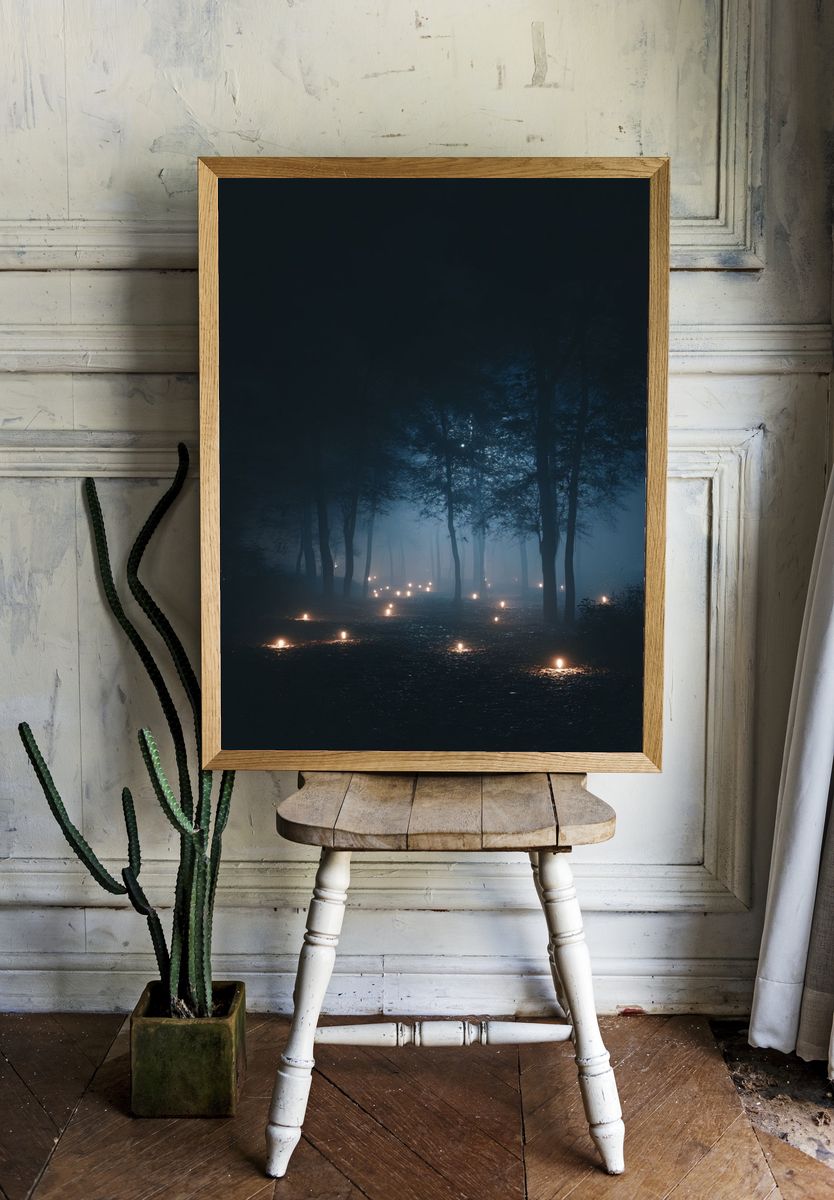 Misty Forest Path — Photography Print. — room view 1