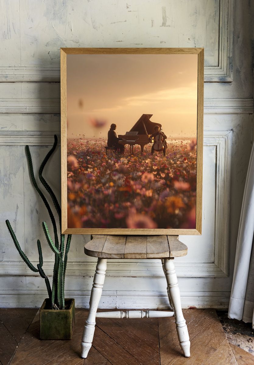 Musicians in a Flower Field — Photography Print. — room view 1