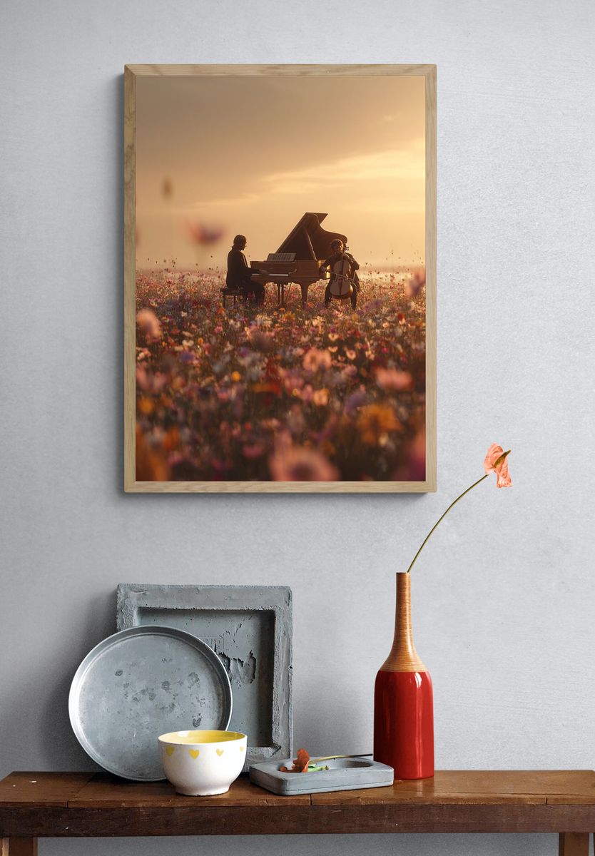 Musicians in a Flower Field — Photography Print. — room view 3