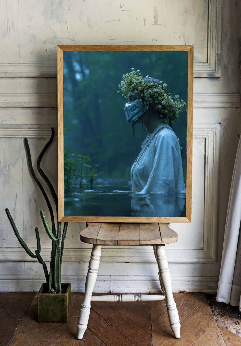Misty Forest Figure Photography Poster. — room view 1