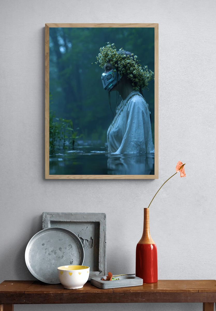 Misty Forest Figure Photography Poster. — room view 3
