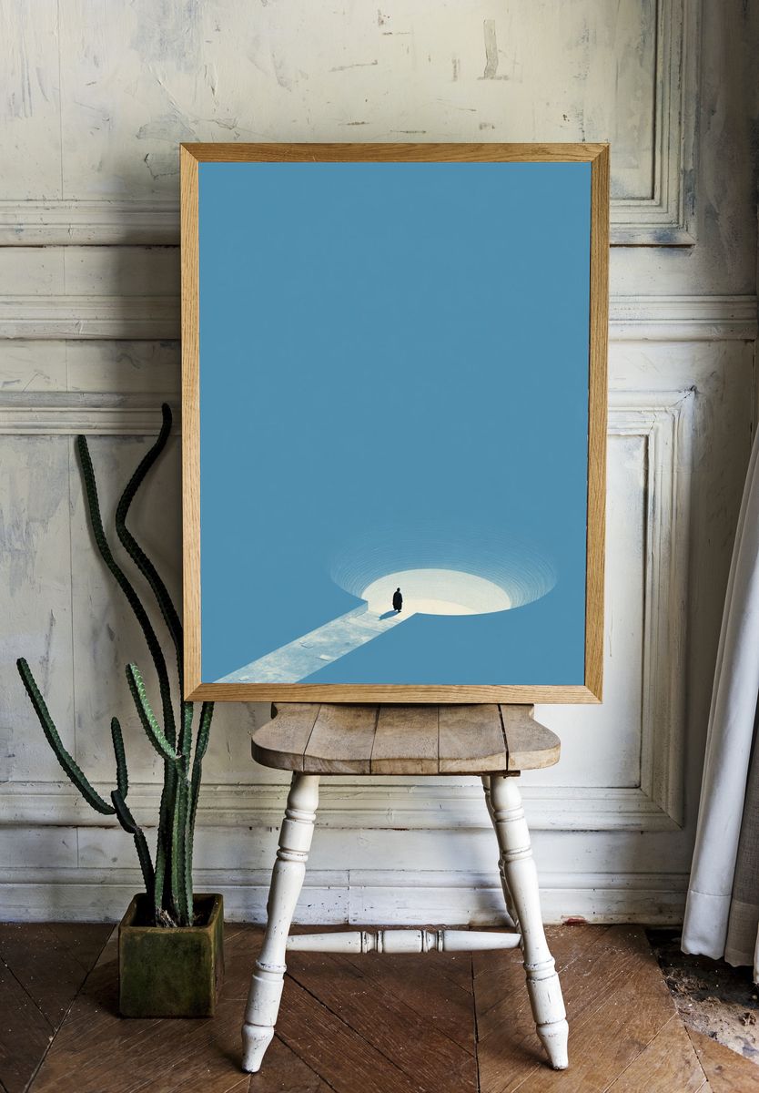 Solitary Figure in Blue — Minimalist Print room preview