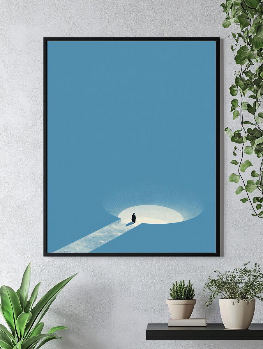 Solitary Figure in Blue — Minimalist Print. — room view 4