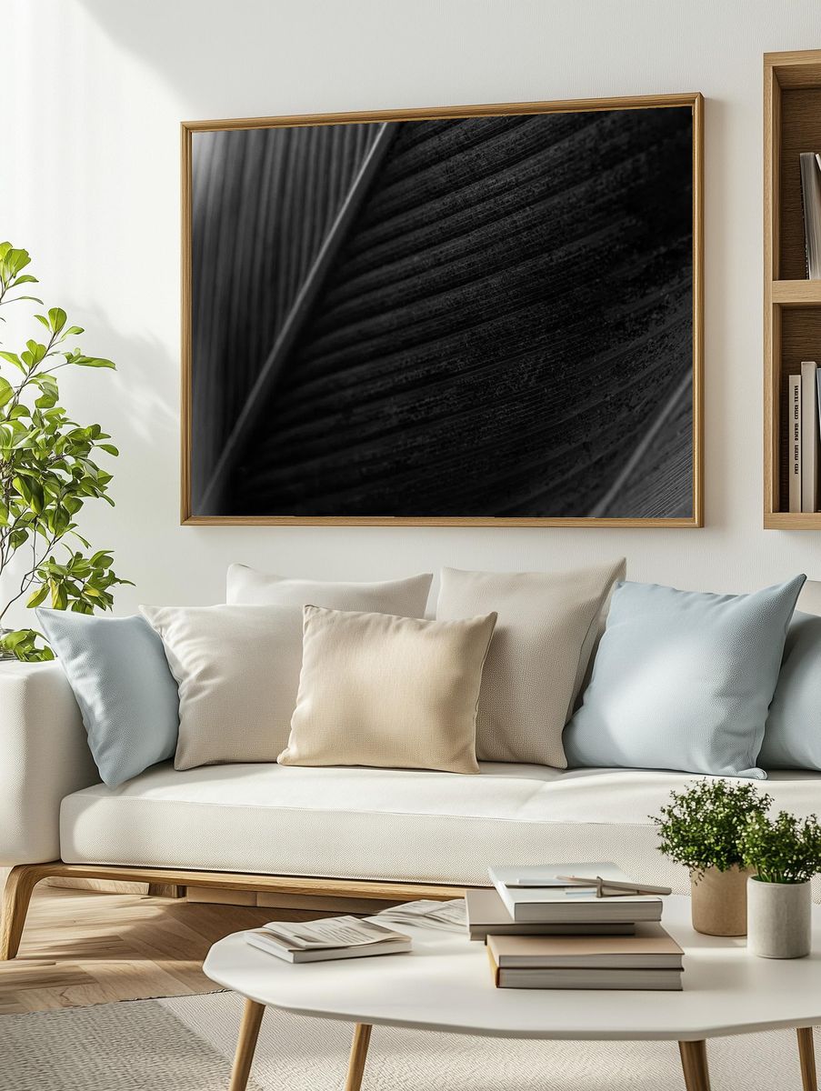 Monochrome Feather Texture Poster. — room view 2