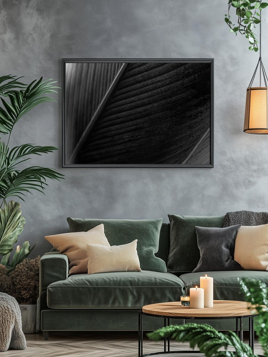 Monochrome Feather Texture Poster. — room view 4