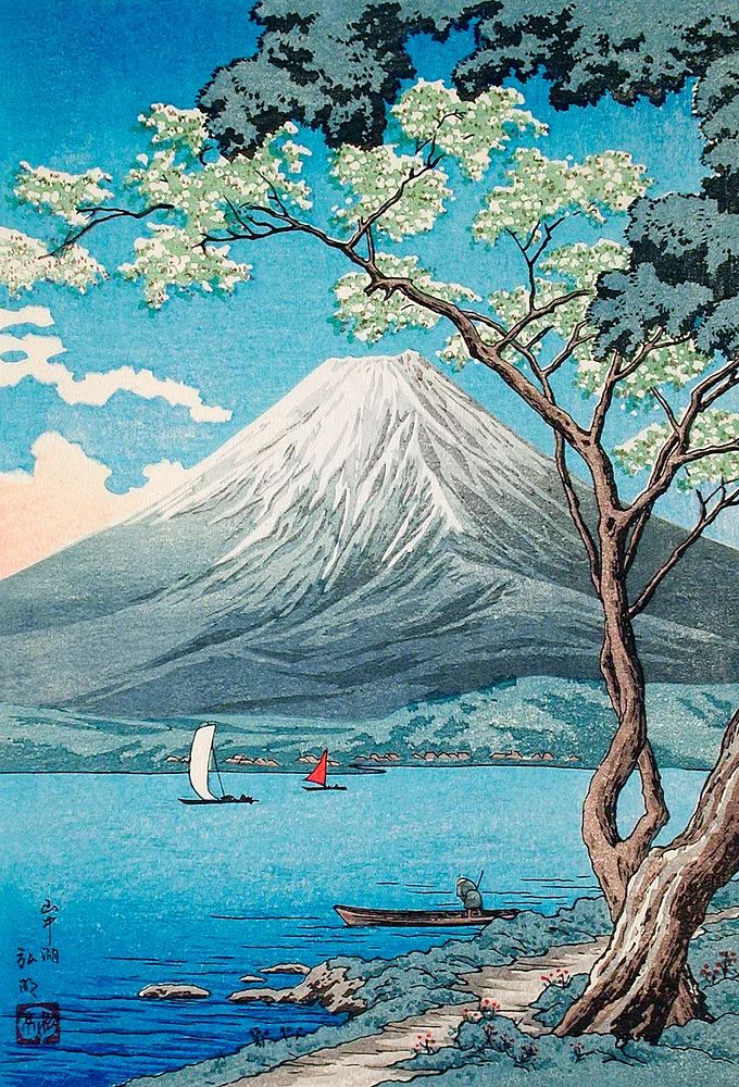 Mount Fuji Lake Yamanaka print. poster — vintage art