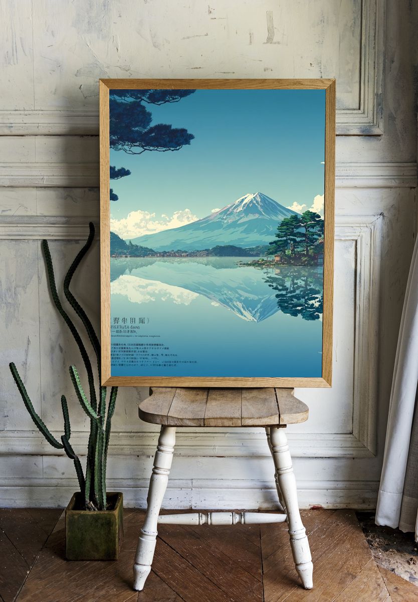 Mount Fuji Lake Reflection Illustration Poster. — room view 1