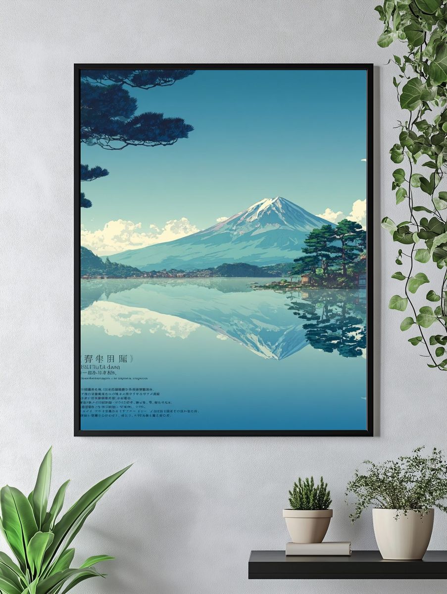 Mount Fuji Lake Reflection Illustration Poster. — room view 4