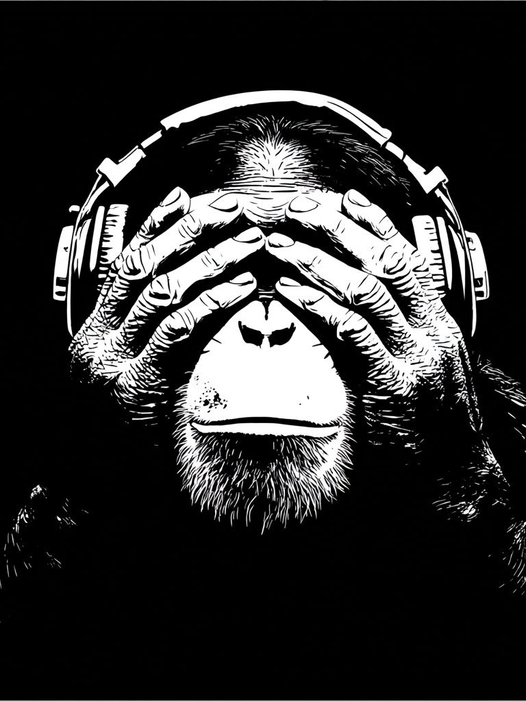 Monkey with Headphones — Illustration Print. poster — illustration art