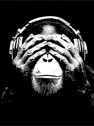 Monkey with Headphones — Illustration Print. poster print