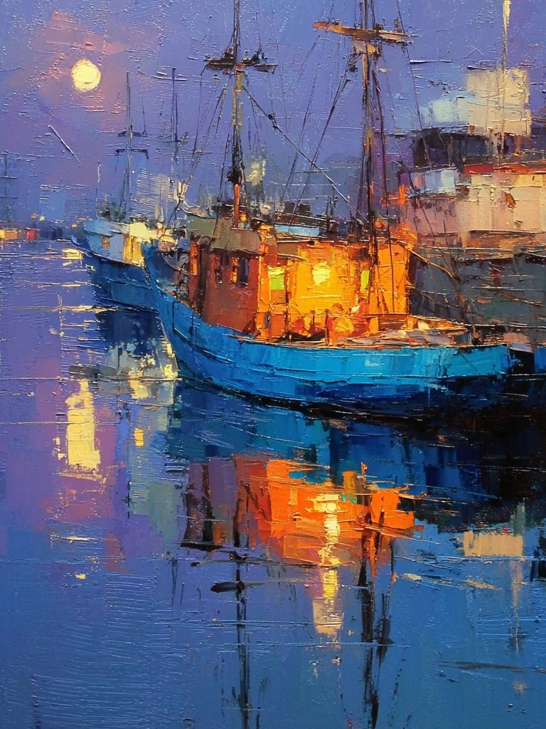 Moonlit Harbor — Fine Art Print. poster detail