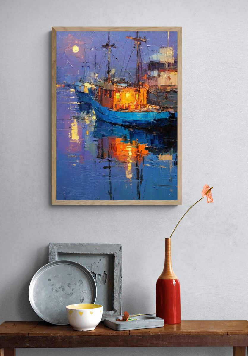 Moonlit Harbor — Fine Art Print. — room view 3