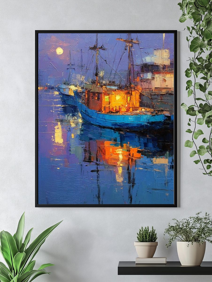 Moonlit Harbor — Fine Art Print. — room view 4