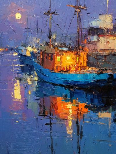 Moonlit Harbor — Fine Art Print. poster