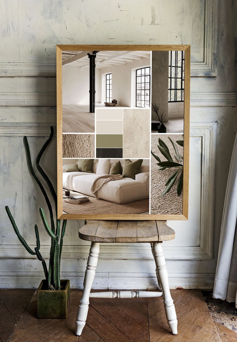 Neutral Japandi Interior Moodboard Print. room preview