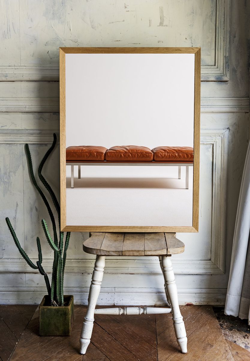 Minimalist Leather Bench Poster. room preview