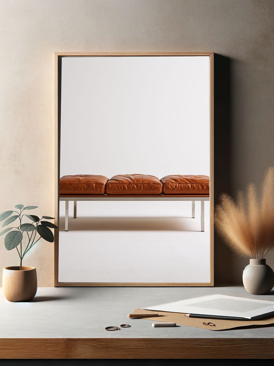 Minimalist Leather Bench Poster. — room view 2