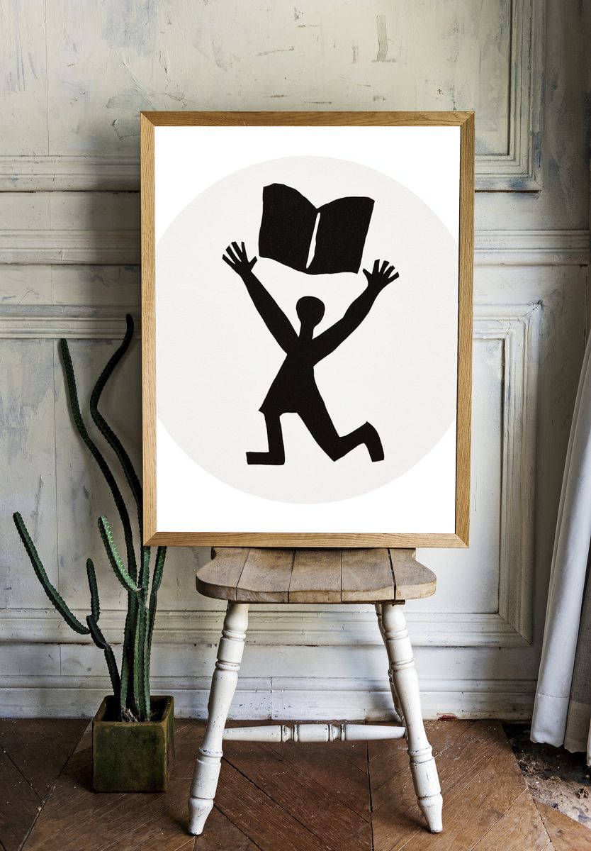 Kneeling Figure Silhouette Print. room preview