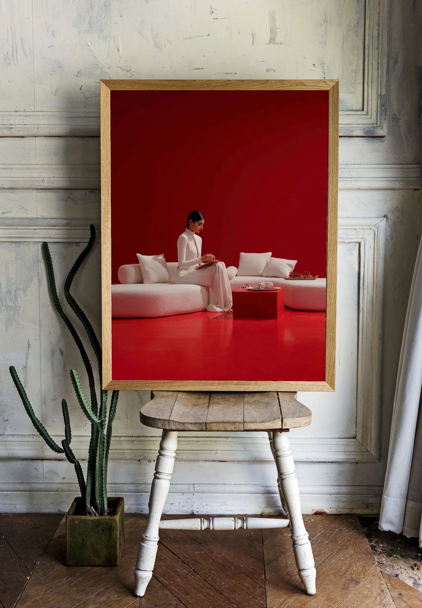Red Minimalist Interior Poster. — room view 1