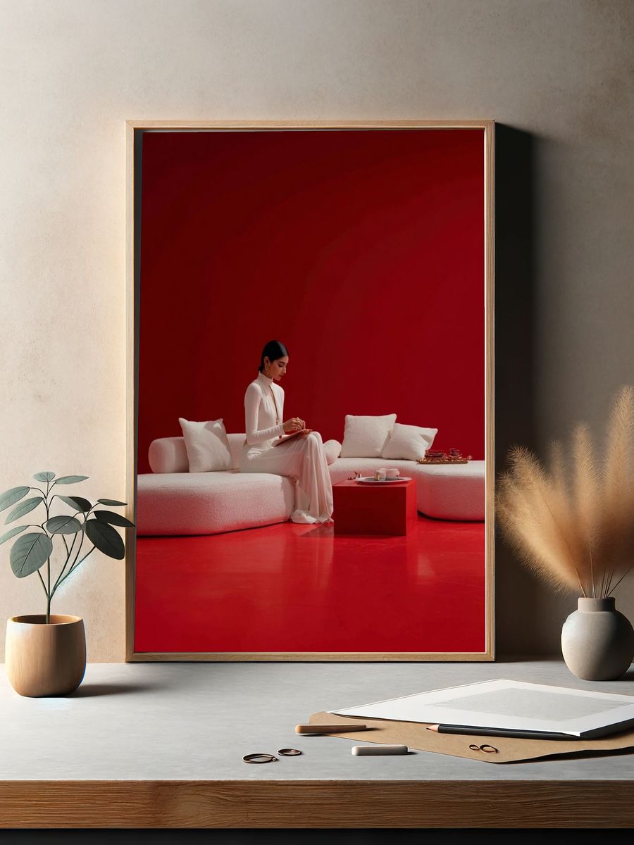 Red Minimalist Interior Poster. — room view 2