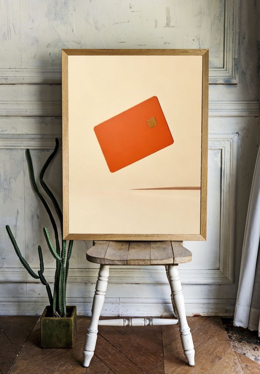 Floating Orange Card Minimalist Print. room preview