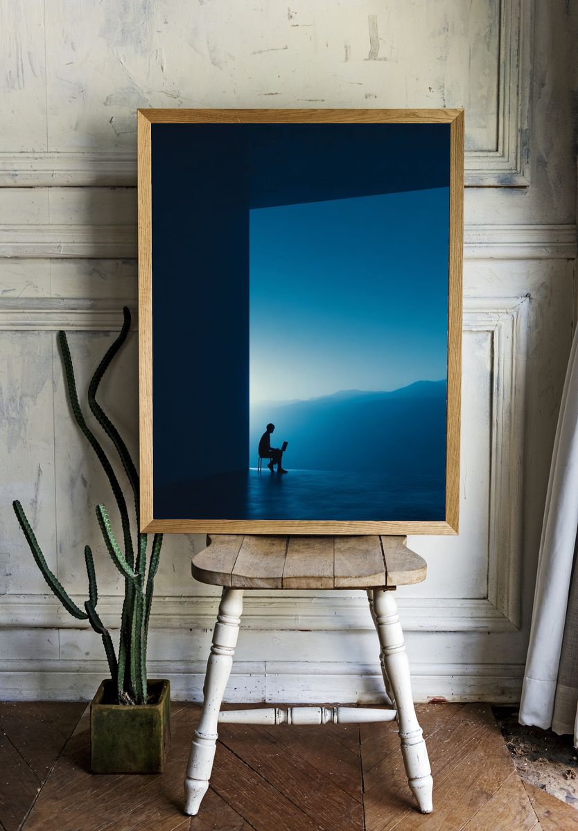 Silhouette of a Person Working — Minimalist Print. — room view 1