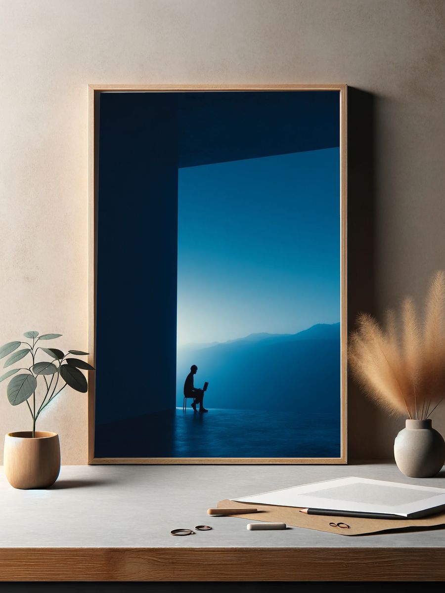 Silhouette of a Person Working — Minimalist Print. — room view 2