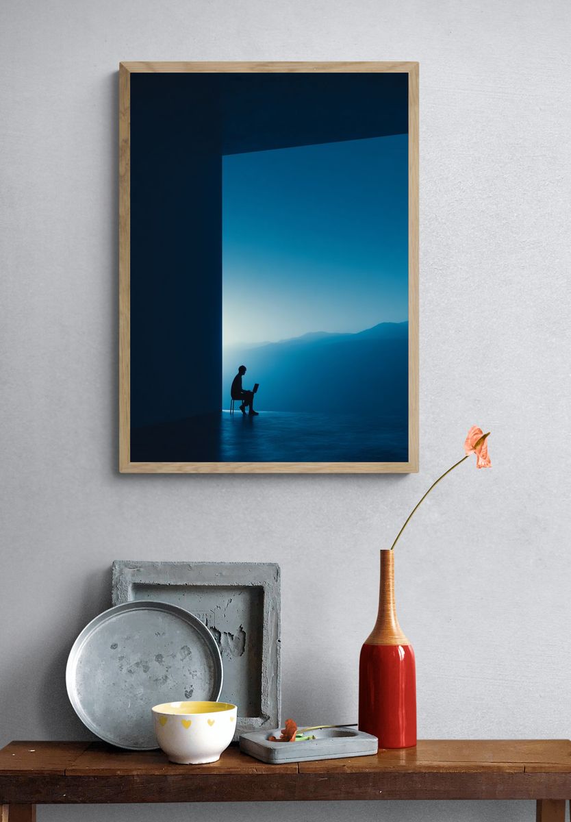 Silhouette of a Person Working — Minimalist Print. — room view 3