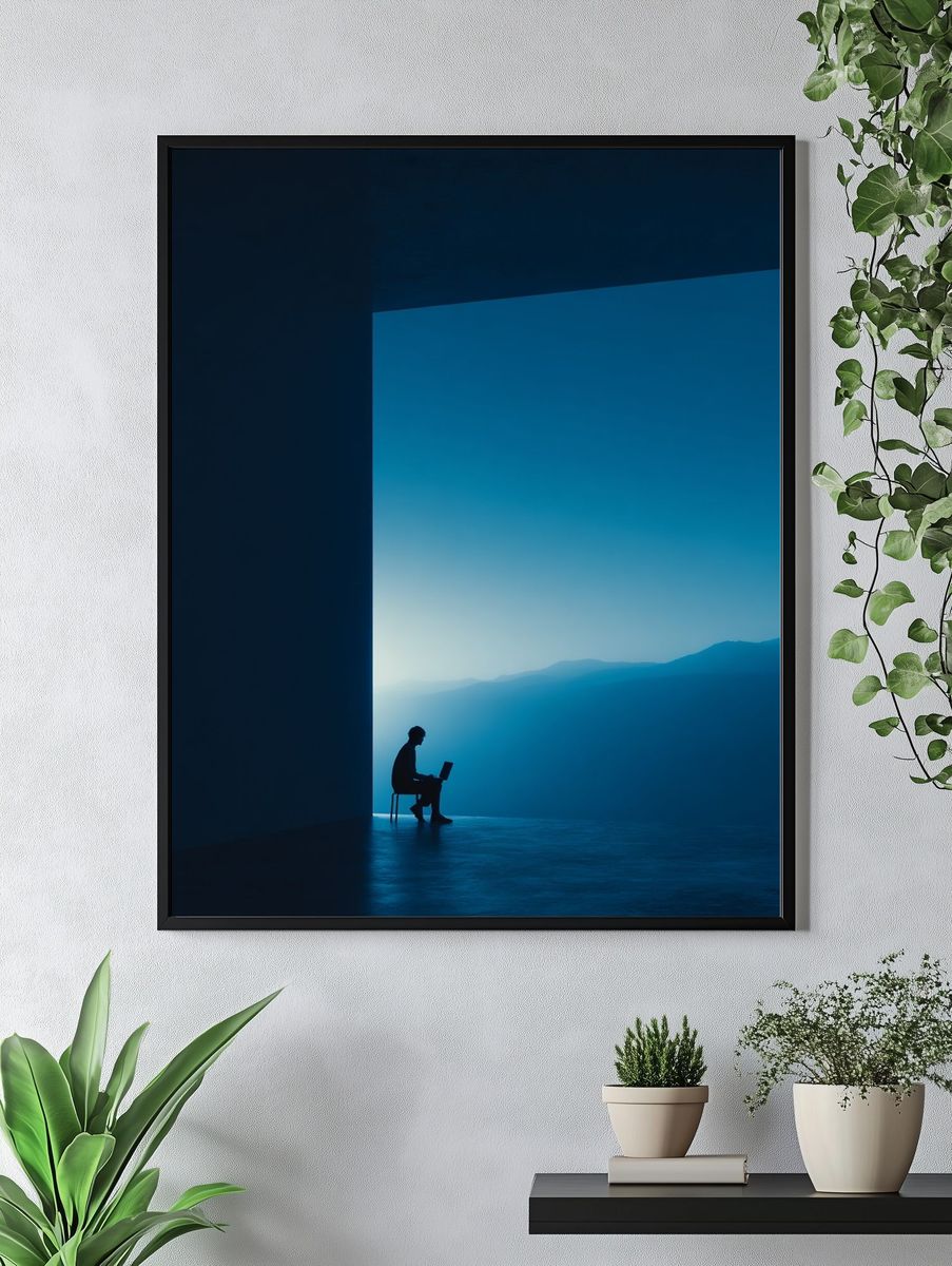 Silhouette of a Person Working — Minimalist Print. — room view 4