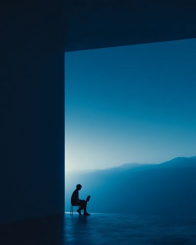 Silhouette of a Person Working — Minimalist Print. poster
