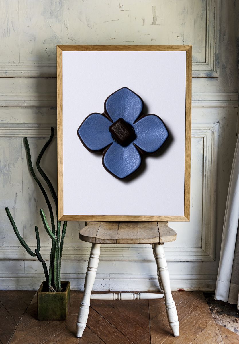 Blue Floral Emblem Minimalist Print. room preview