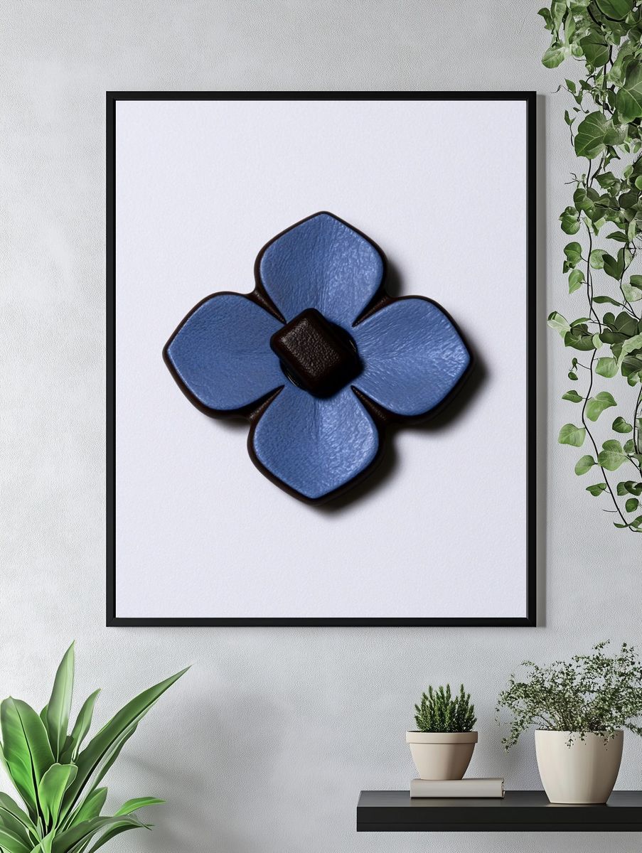 Blue Floral Emblem Minimalist Print. — room view 4