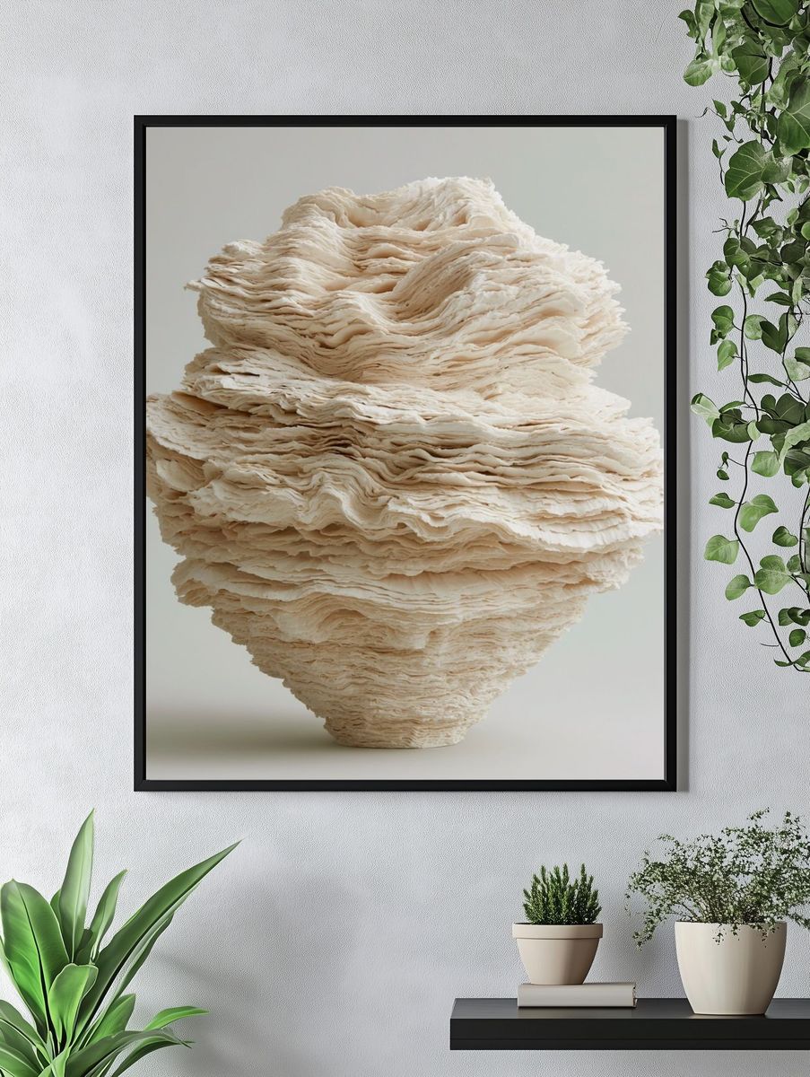 Textured Stone Sculpture Minimalist Print. — room view 4
