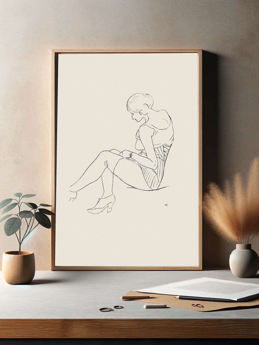 Seated Woman Line Art Poster. — room view 2