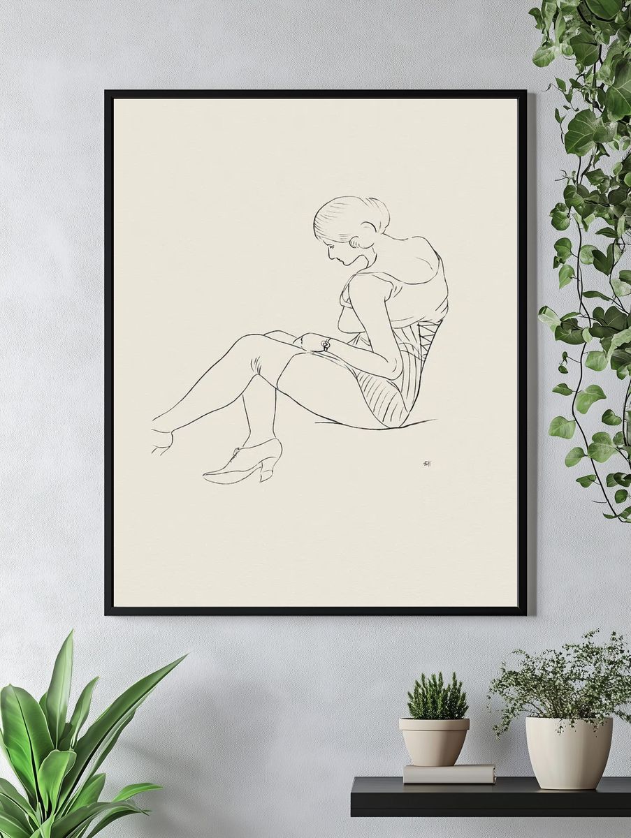 Seated Woman Line Art Poster. — room view 4