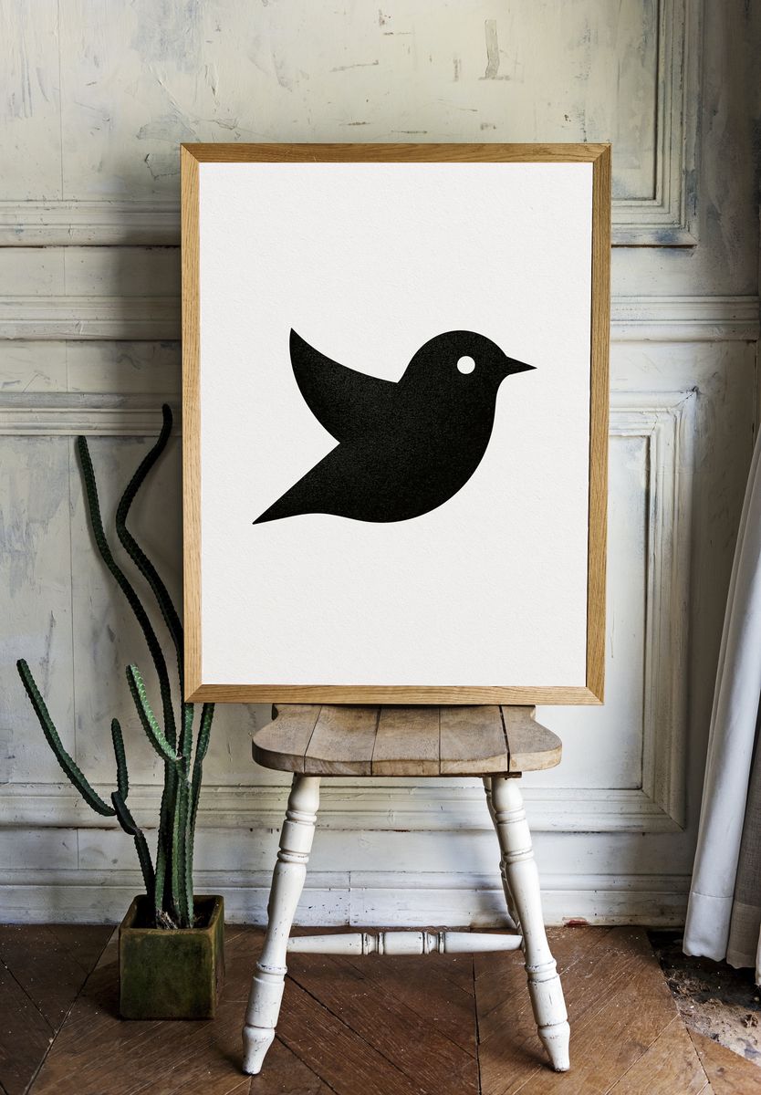 Minimal Bird Silhouette Print. room preview