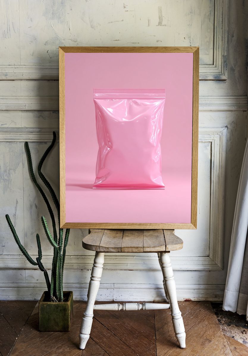 Pink Plastic Bag Minimalist Poster. — room view 1