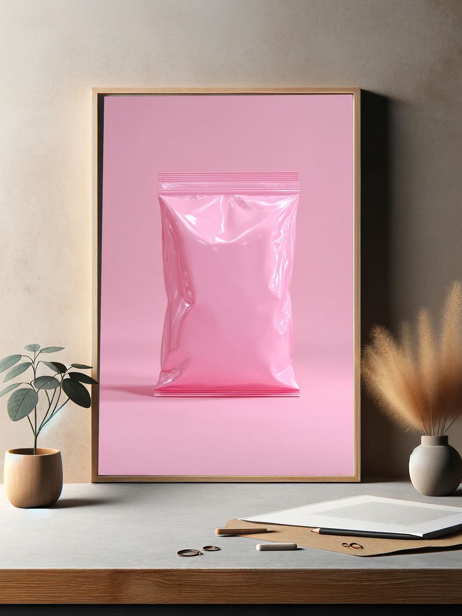 Pink Plastic Bag Minimalist Poster. — room view 2