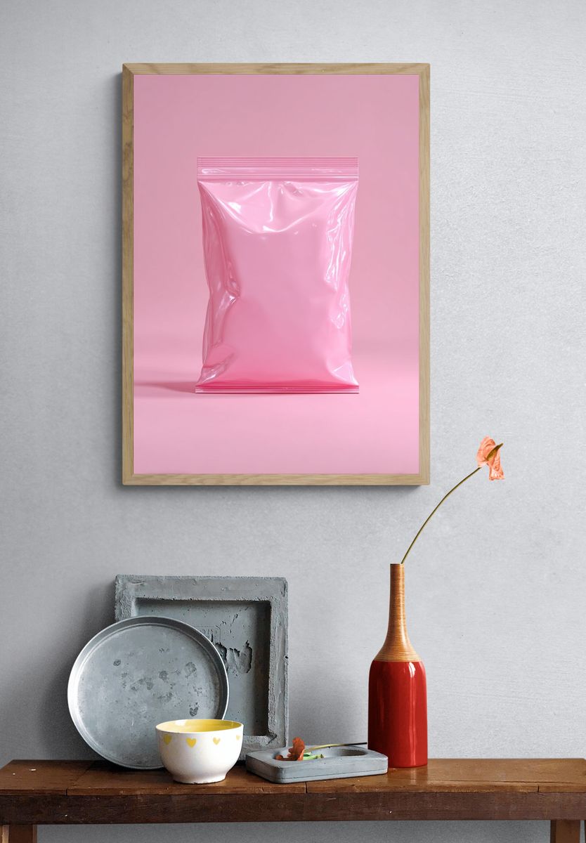 Pink Plastic Bag Minimalist Poster. — room view 3