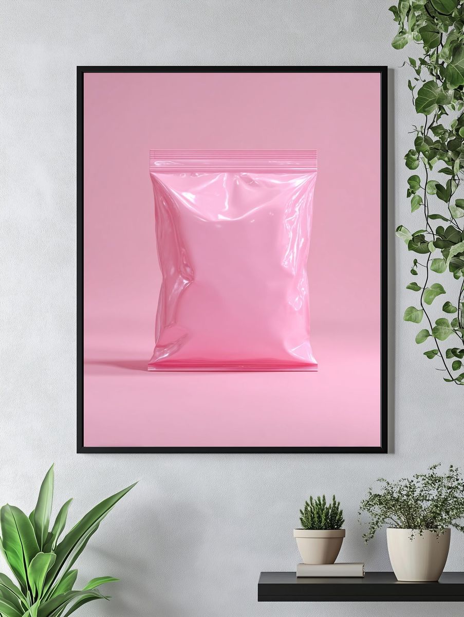 Pink Plastic Bag Minimalist Poster. — room view 4