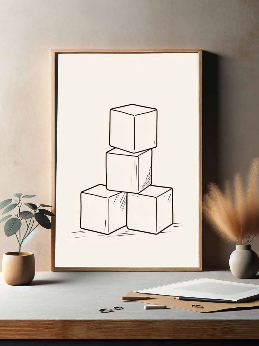 Stacked Cubes Minimalist Print. — room view 2