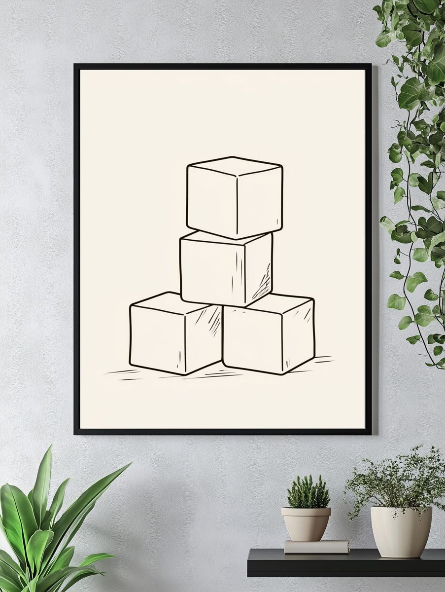 Stacked Cubes Minimalist Print. — room view 4